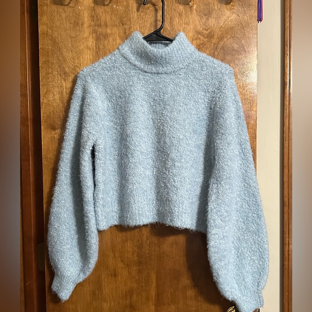 Arizona Jean Co Blue Mohair Wool Cropped Pullover Sweater